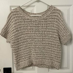 Free People Cream Knit Short Sleeve Sweater